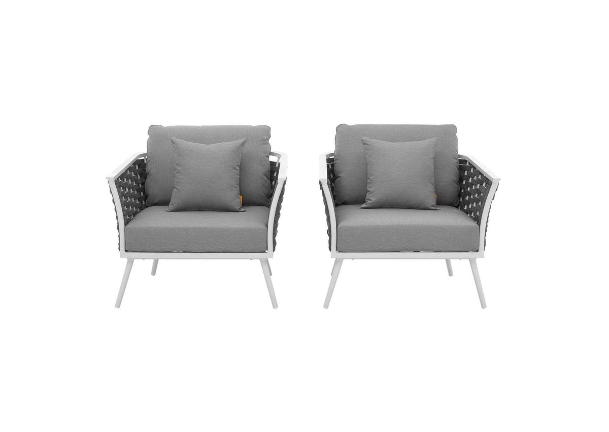 EEI-3162-WHI-GRY-SET Stance Outdoor Patio Aluminum Armchair Set Of 2 By Modway