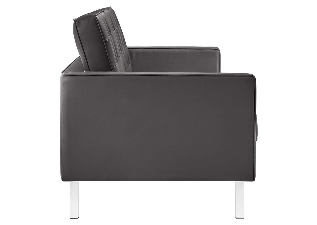 EEI-3385-SLV-GRY Loft Tufted Vegan Leather Sofa By Modway