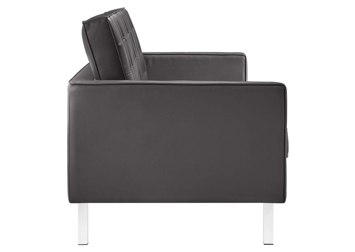 EEI-3385-SLV-GRY Loft Tufted Vegan Leather Sofa By Modway