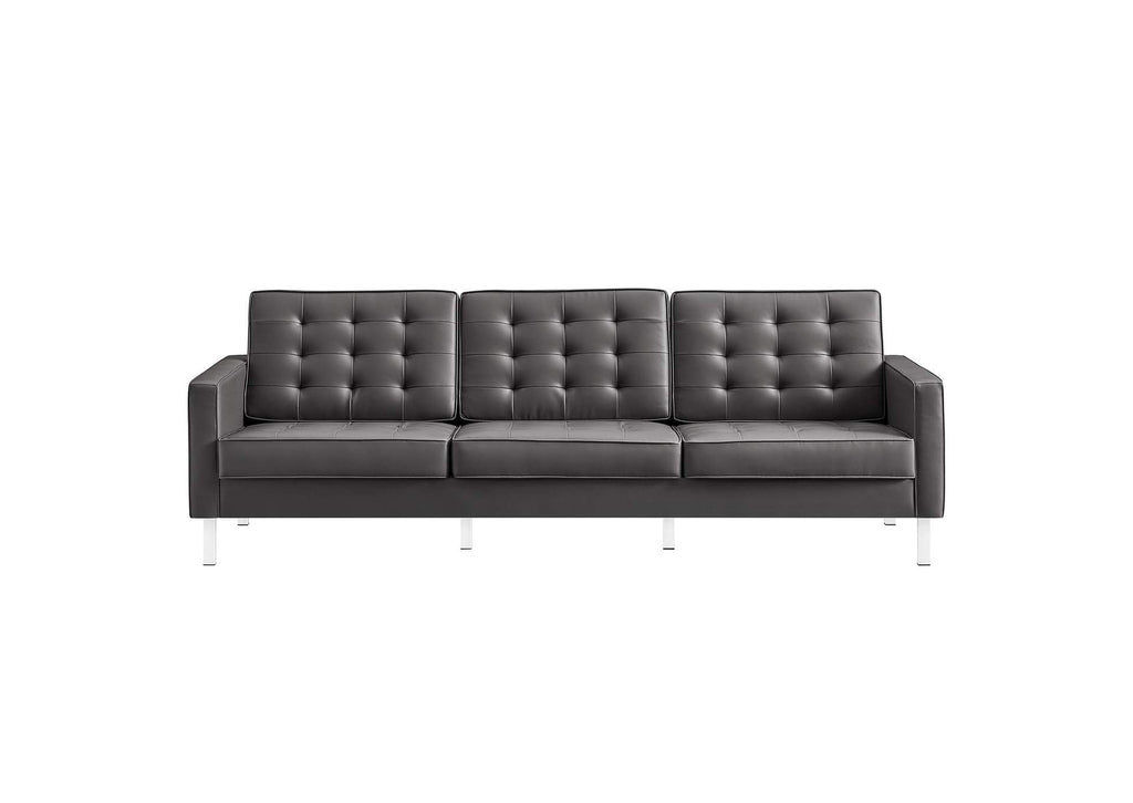 EEI-3385-SLV-GRY Loft Tufted Vegan Leather Sofa By Modway