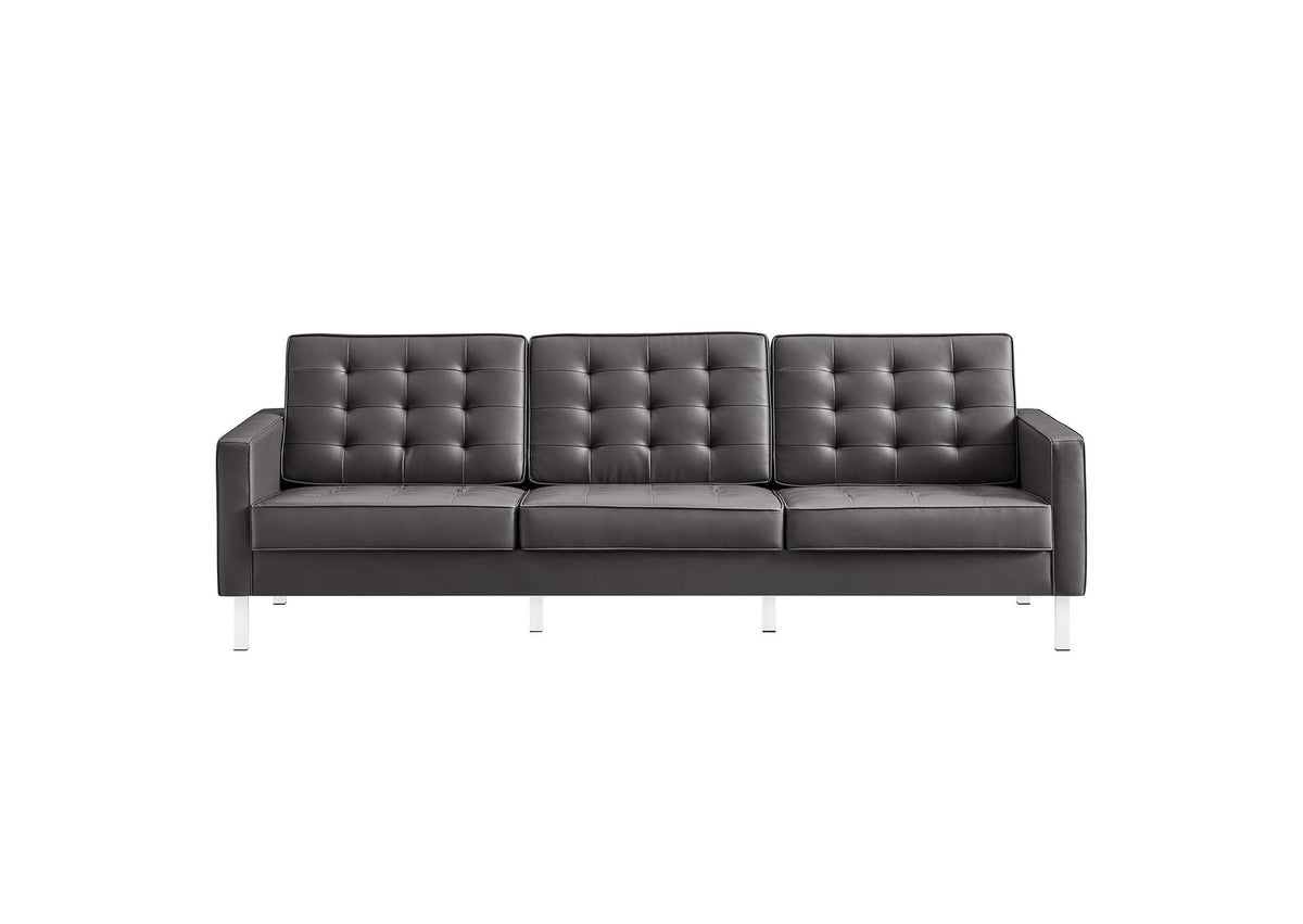 EEI-3385-SLV-GRY Loft Tufted Vegan Leather Sofa By Modway