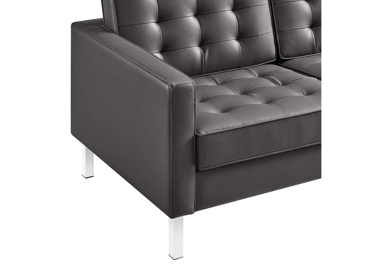 EEI-3385-SLV-GRY Loft Tufted Vegan Leather Sofa By Modway