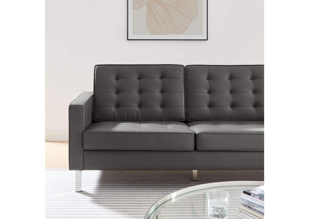 EEI-3385-SLV-GRY Loft Tufted Vegan Leather Sofa By Modway