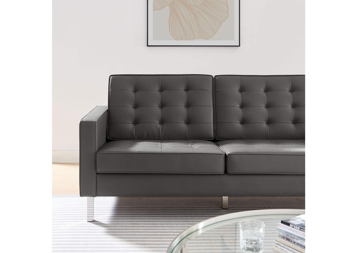 EEI-3385-SLV-GRY Loft Tufted Vegan Leather Sofa By Modway