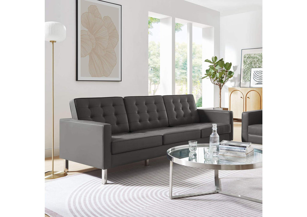 EEI-3385-SLV-GRY Loft Tufted Vegan Leather Sofa By Modway
