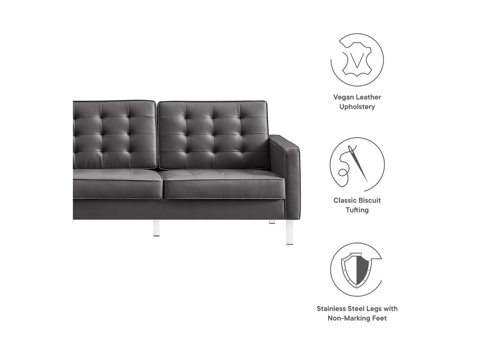 EEI-3385-SLV-GRY Loft Tufted Vegan Leather Sofa By Modway
