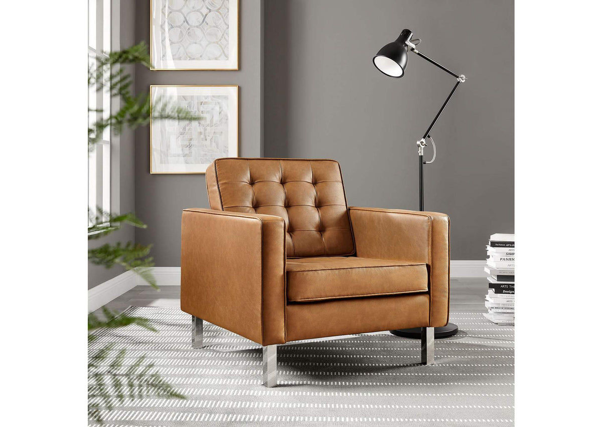 EEI-3391-SLV-TAN Loft Tufted Vegan Leather Armchair By Modway