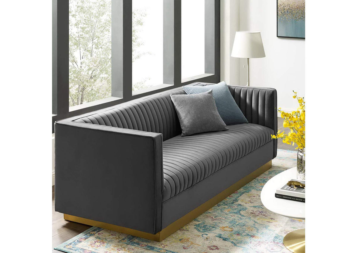EEI-3405-GRY Sanguine Vertical Channel Tufted Performance Velvet Sofa By Modway
