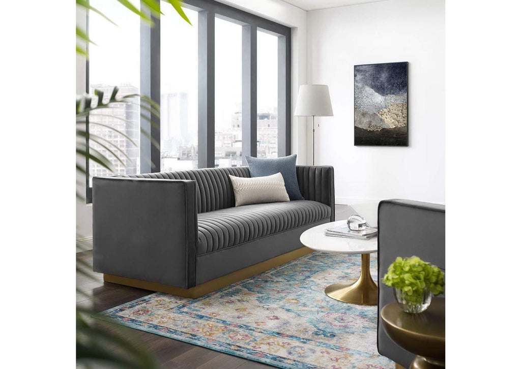 EEI-3405-GRY Sanguine Vertical Channel Tufted Performance Velvet Sofa By Modway