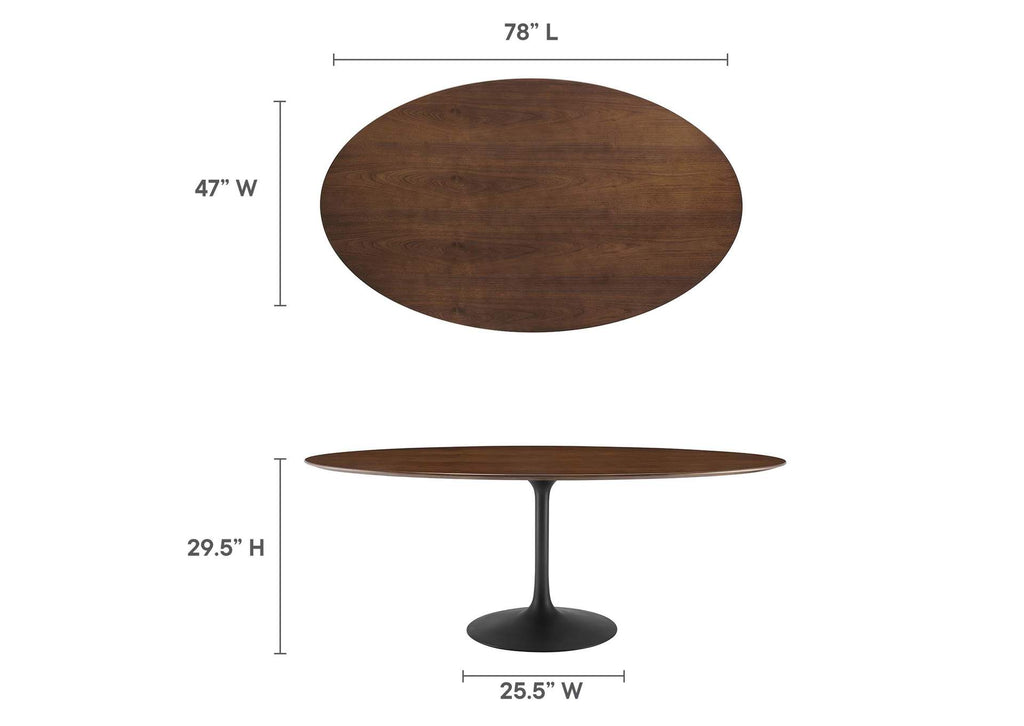 EEI-3544-BLK-WAL Lippa 78" Oval Walnut Wood Dining Table By Modway