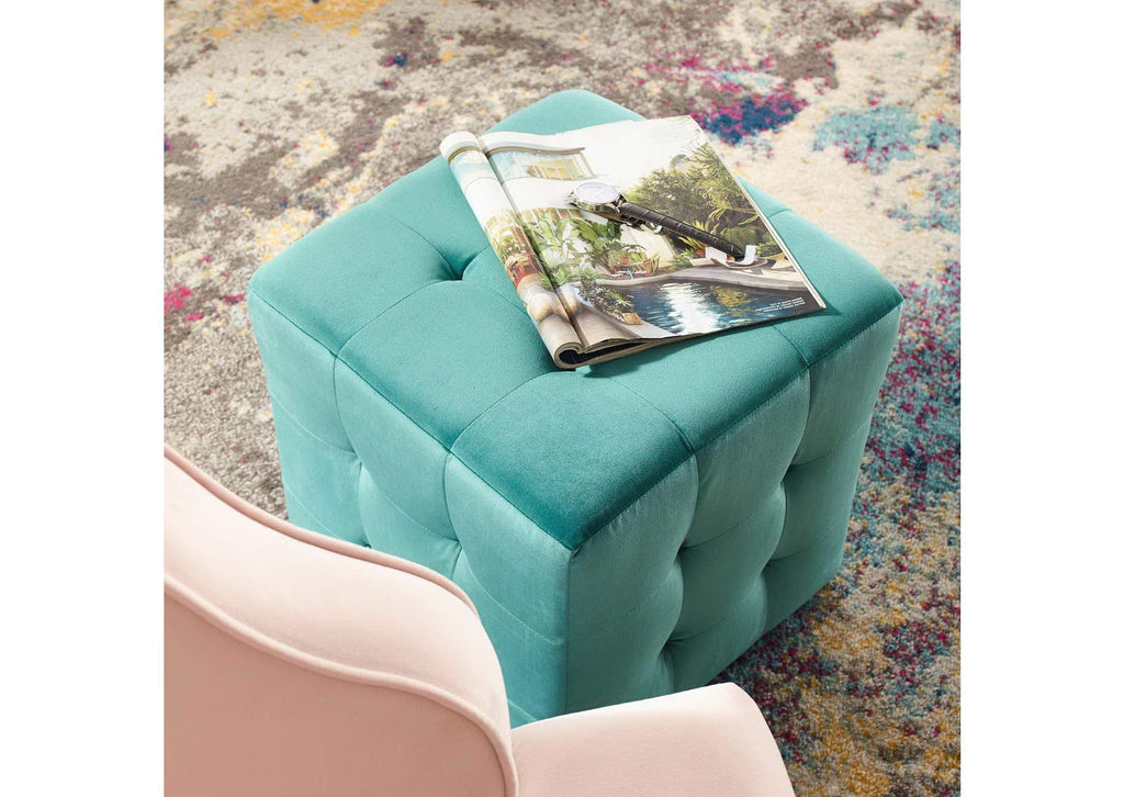 EEI-3577-TEA Contour Tufted Cube Performance Velvet Ottoman By Modway