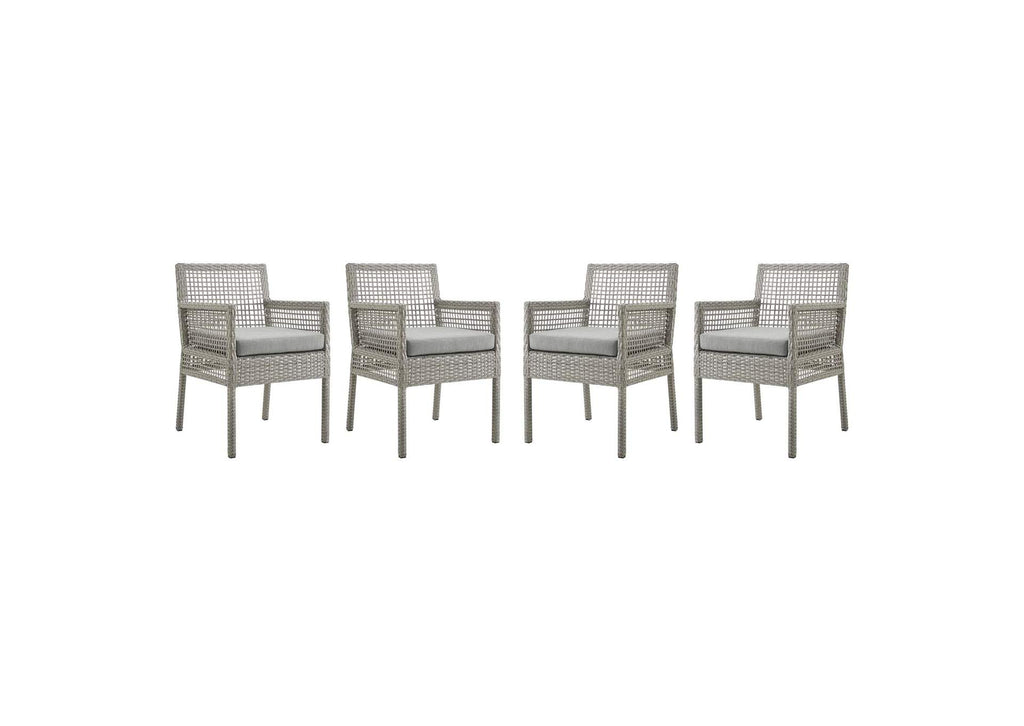 EEI-3594-GRY-GRY Aura Outdoor Patio Wicker Rattan Dining Armchair Set Of 4 By Modway