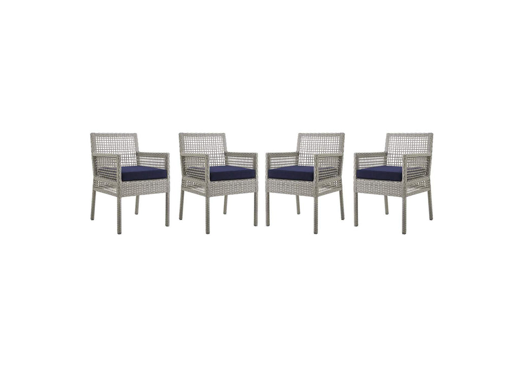 EEI-3594-GRY-NAV Aura Outdoor Patio Wicker Rattan Dining Armchair Set Of 4 By Modway