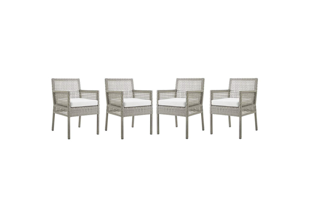 EEI-3594-GRY-WHI Aura Outdoor Patio Wicker Rattan Dining Armchair Set Of 4 By Modway