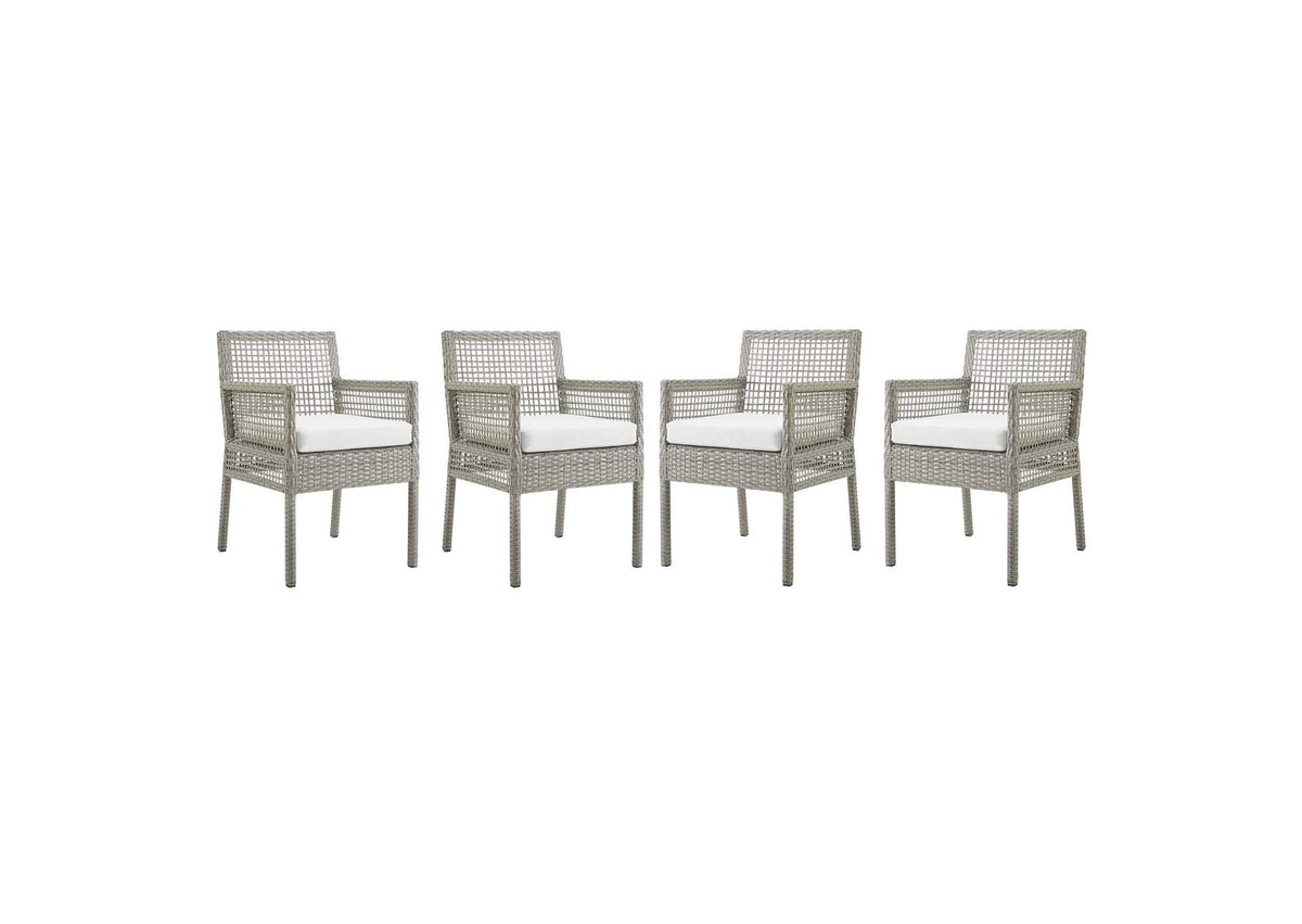 EEI-3594-GRY-WHI Aura Outdoor Patio Wicker Rattan Dining Armchair Set Of 4 By Modway