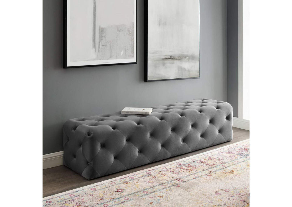EEI-3772-GRY Amour 72" Tufted Button Entryway Performance Velvet Bench By Modway