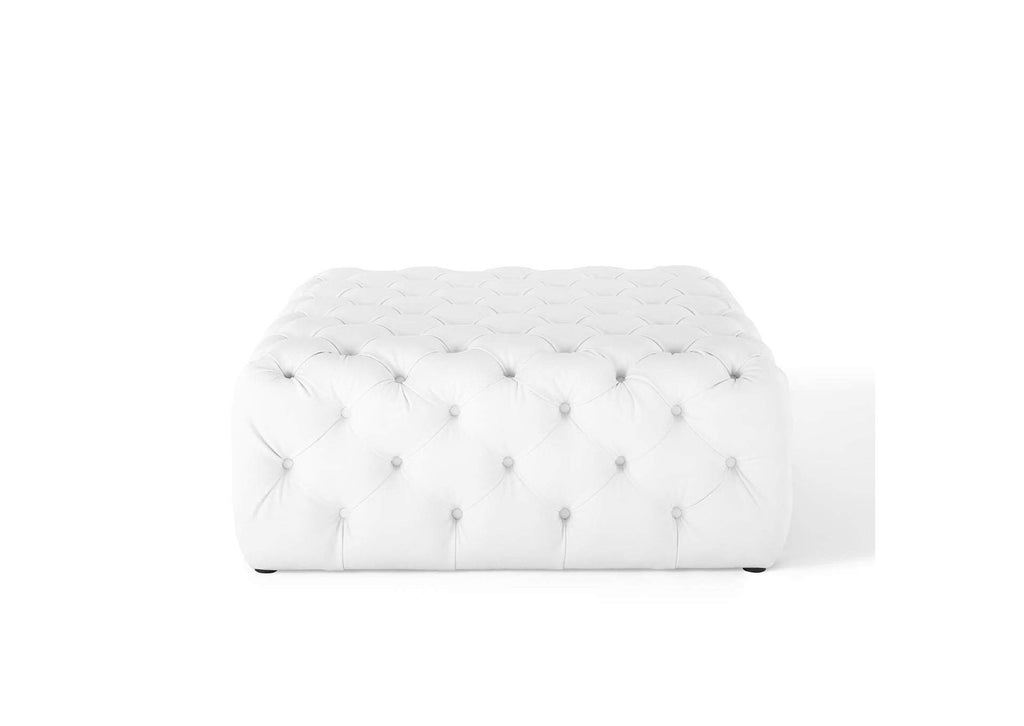 EEI-3773-WHI Amour Tufted Button Large Square Faux Leather Ottoman By Modway
