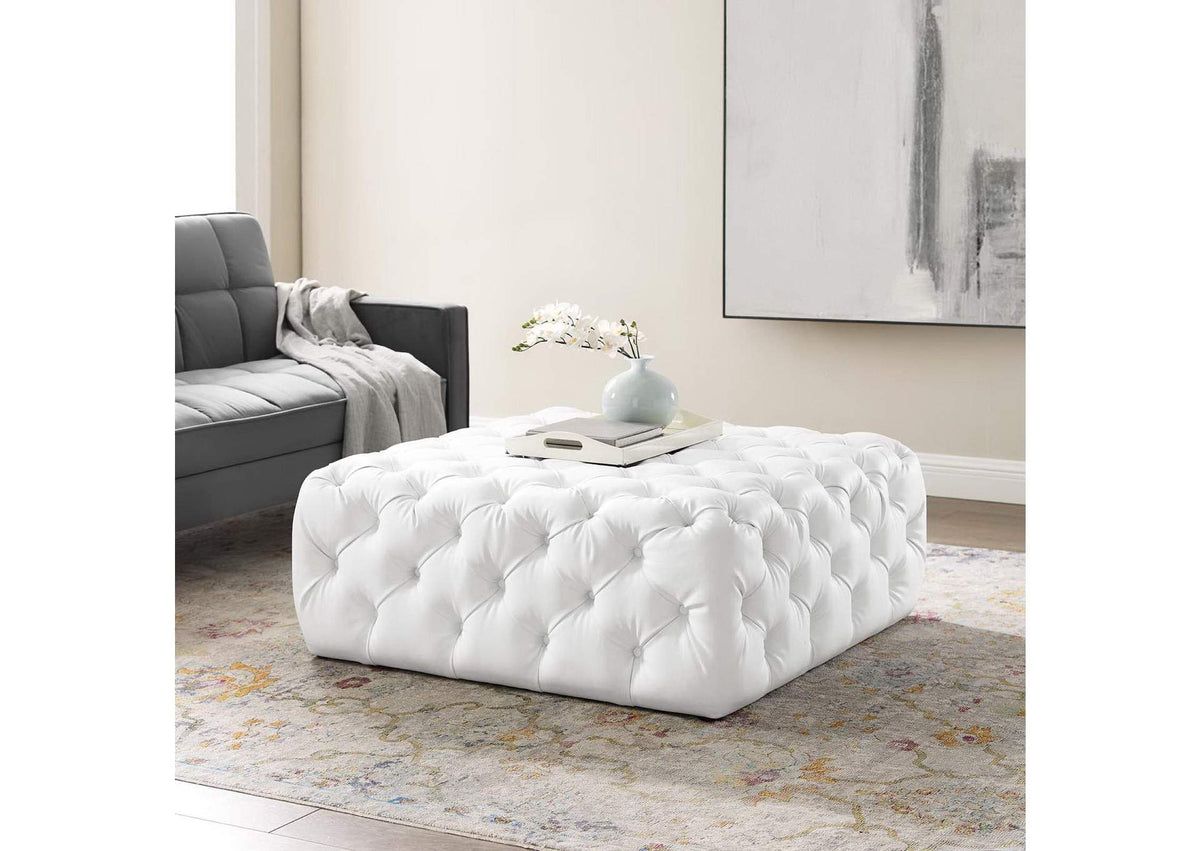 EEI-3773-WHI Amour Tufted Button Large Square Faux Leather Ottoman By Modway
