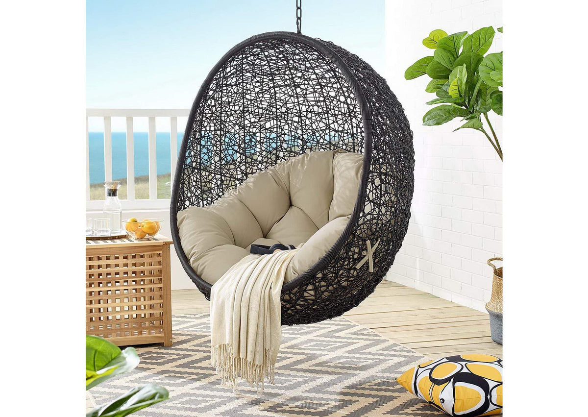 EEI-3943-BLK-BEI Encase Sunbrella® Swing Outdoor Patio Lounge Chair By Modway