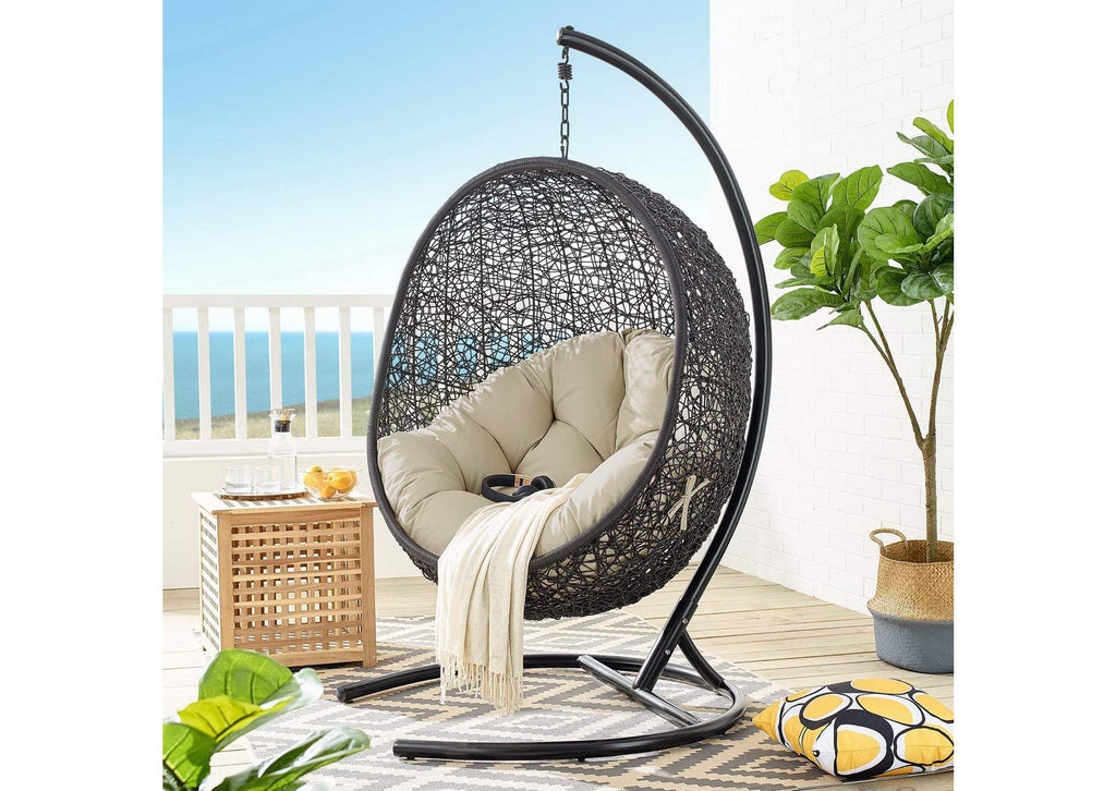 EEI-3943-BLK-BEI Encase Sunbrella® Swing Outdoor Patio Lounge Chair By Modway
