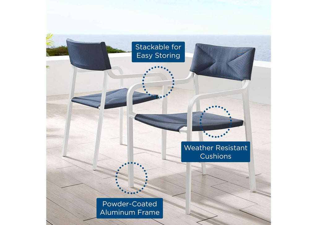 EEI-3962-WHI-NAV Raleigh Outdoor Patio Aluminum Armchair Set Of 2 By Modway