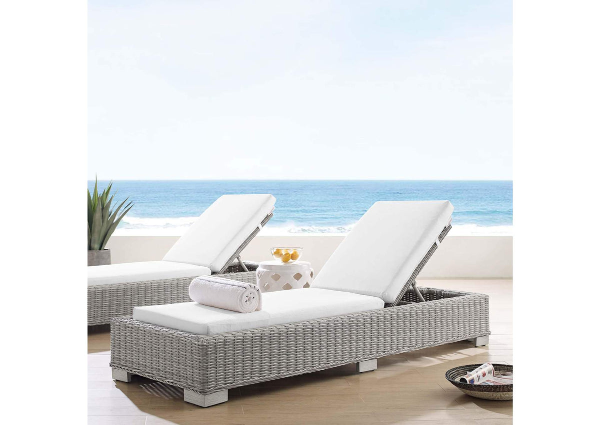 EEI-3978-LGR-WHI Conway Sunbrella® Outdoor Patio Wicker Rattan Chaise Lounge By Modway