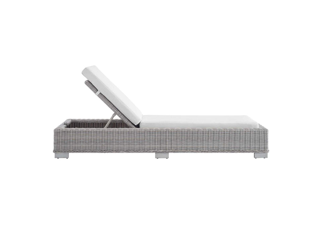 EEI-3978-LGR-WHI Conway Sunbrella® Outdoor Patio Wicker Rattan Chaise Lounge By Modway