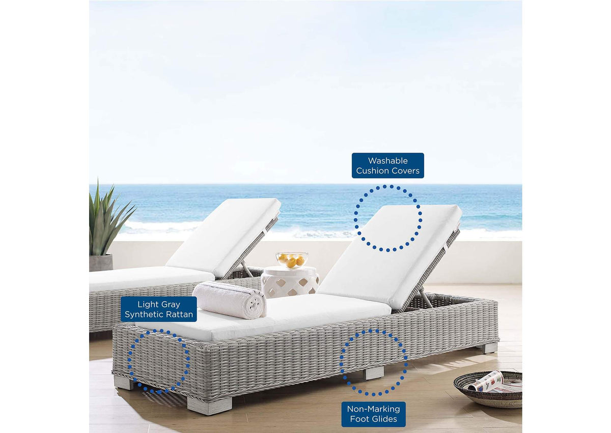 EEI-3978-LGR-WHI Conway Sunbrella® Outdoor Patio Wicker Rattan Chaise Lounge By Modway