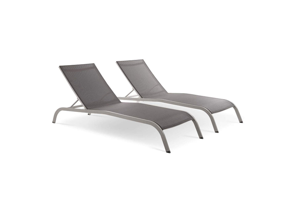 EEI-4005-GRY Savannah Outdoor Patio Mesh Chaise Lounge Set Of 2 By Modway