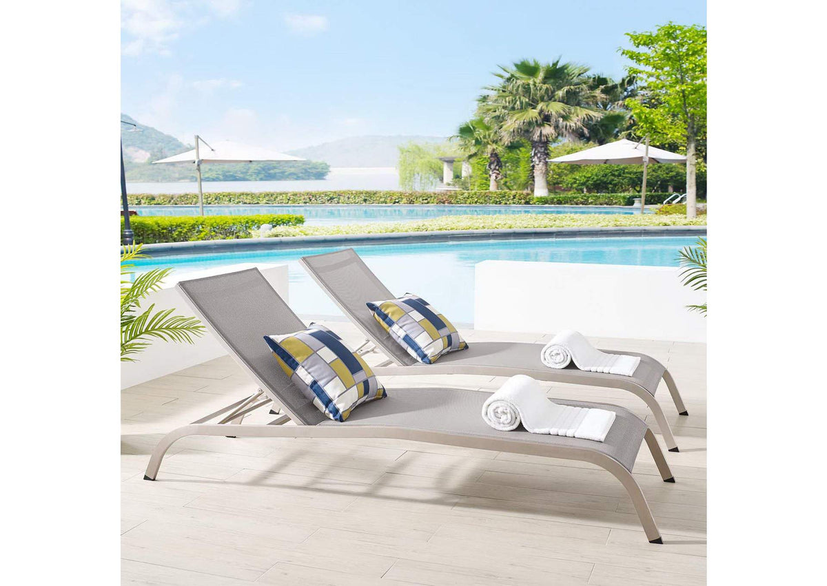 EEI-4005-GRY Savannah Outdoor Patio Mesh Chaise Lounge Set Of 2 By Modway