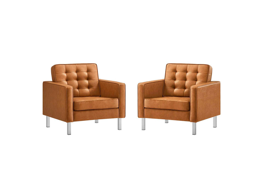 EEI-4101-SLV-TAN Loft Tufted Vegan Leather Armchairs Set Of 2 By Modway