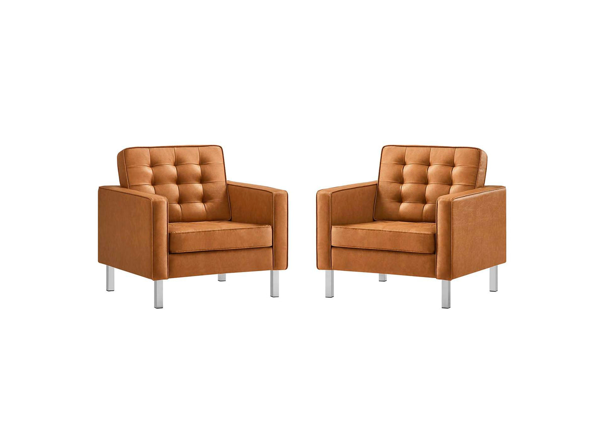 EEI-4101-SLV-TAN Loft Tufted Vegan Leather Armchairs Set Of 2 By Modway