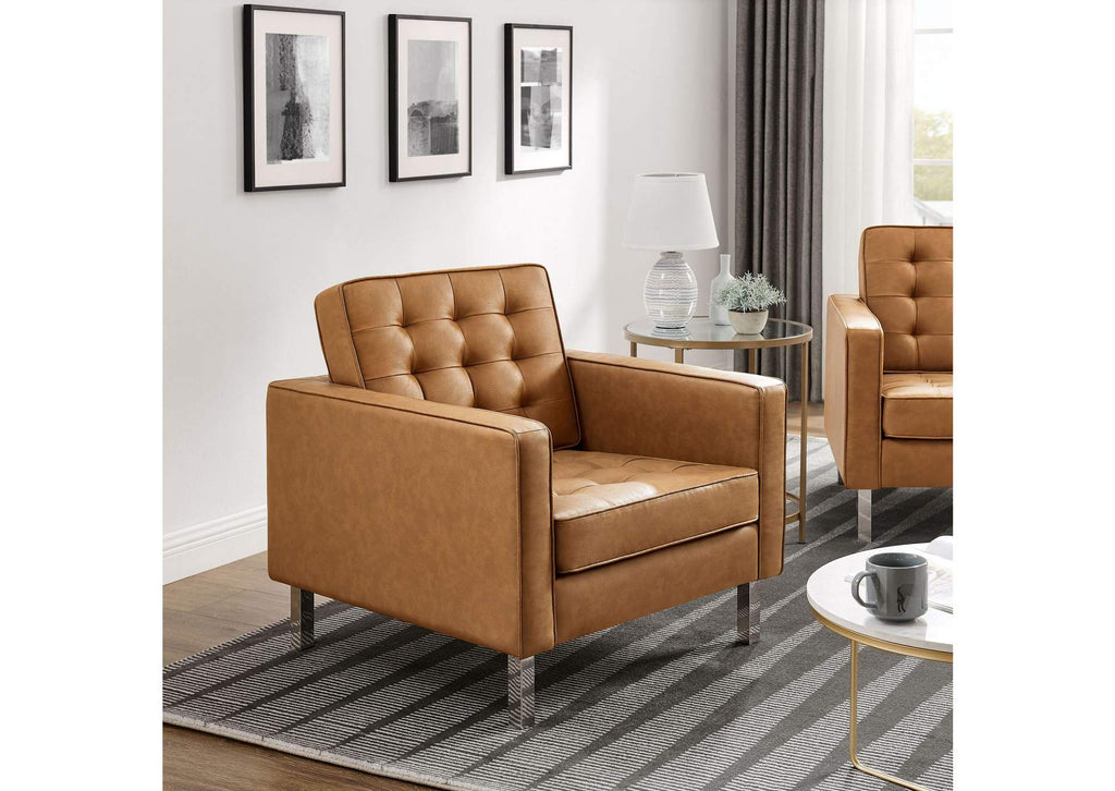 EEI-4101-SLV-TAN Loft Tufted Vegan Leather Armchairs Set Of 2 By Modway