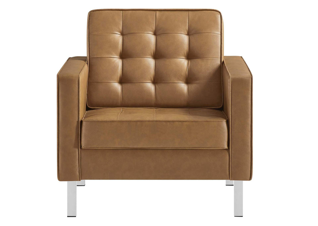 EEI-4101-SLV-TAN Loft Tufted Vegan Leather Armchairs Set Of 2 By Modway