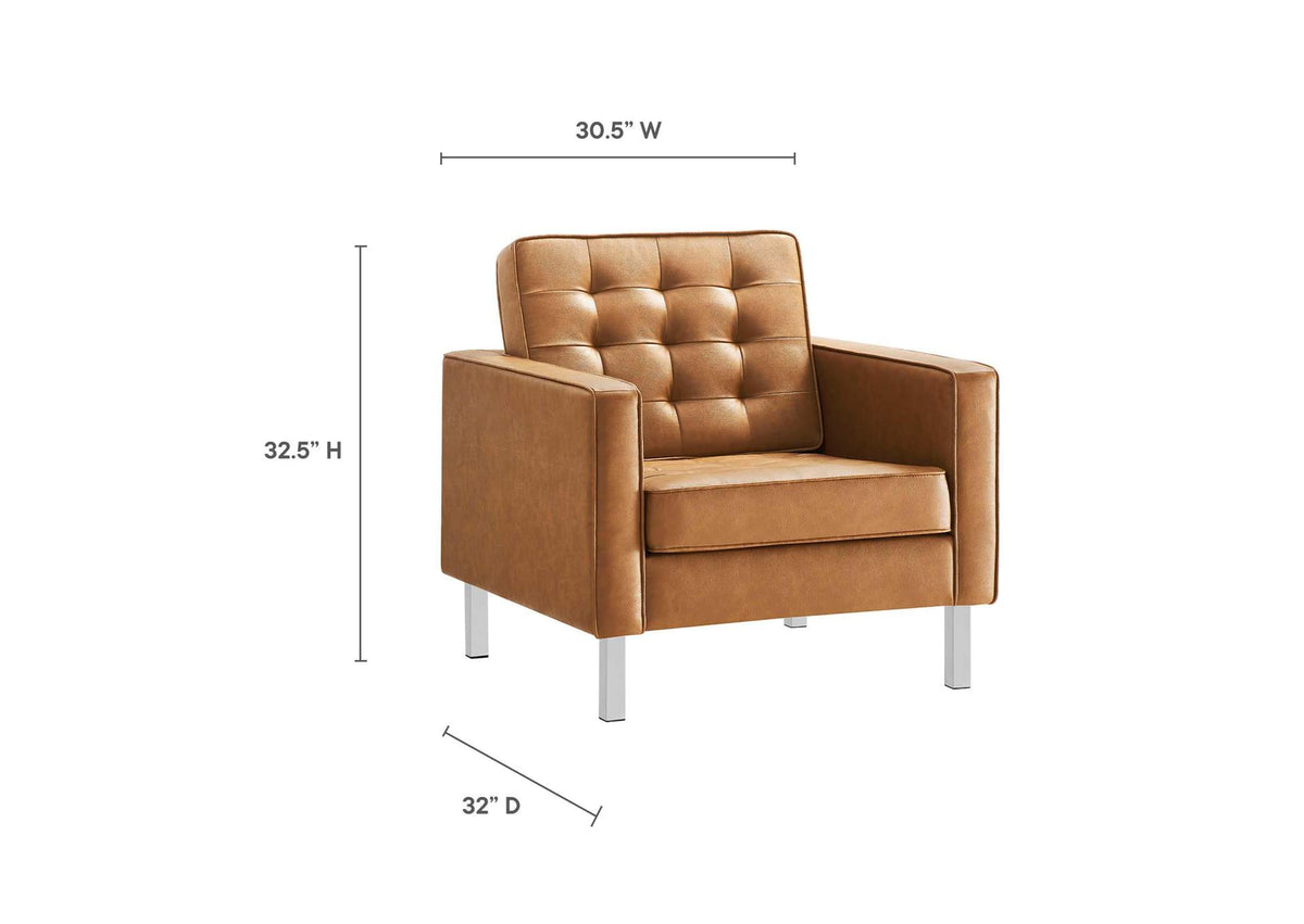 EEI-4101-SLV-TAN Loft Tufted Vegan Leather Armchairs Set Of 2 By Modway