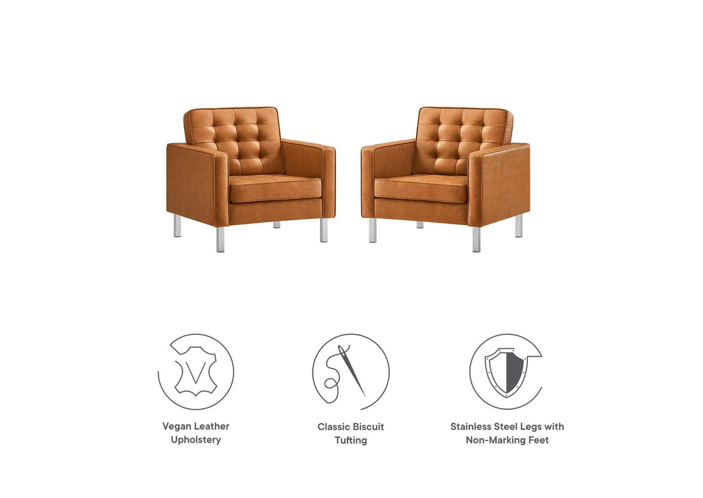 EEI-4101-SLV-TAN Loft Tufted Vegan Leather Armchairs Set Of 2 By Modway