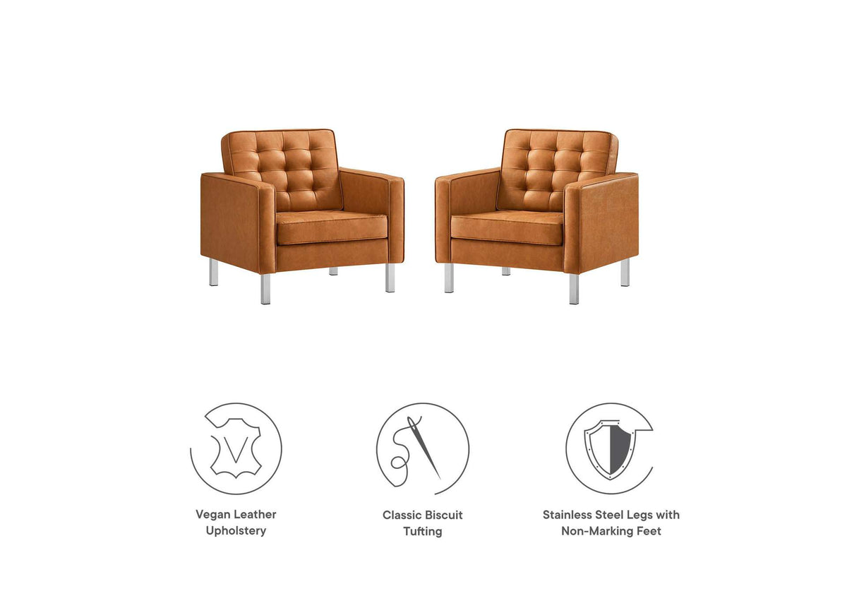 EEI-4101-SLV-TAN Loft Tufted Vegan Leather Armchairs Set Of 2 By Modway