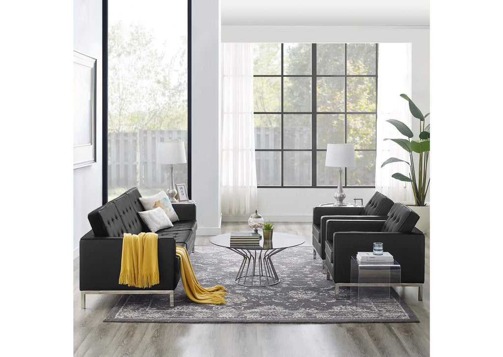 EEI-4105-SLV-BLK-SET Loft 3-Piece Tufted Vegan Leather Furniture Set By Modway