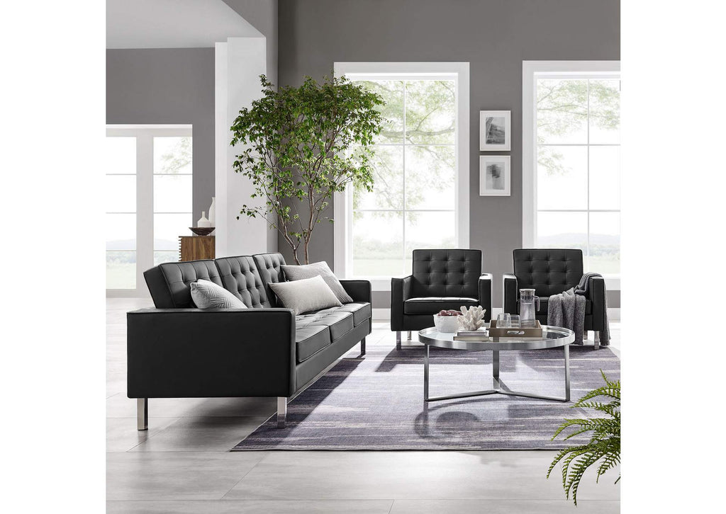 EEI-4105-SLV-BLK-SET Loft 3-Piece Tufted Vegan Leather Furniture Set By Modway