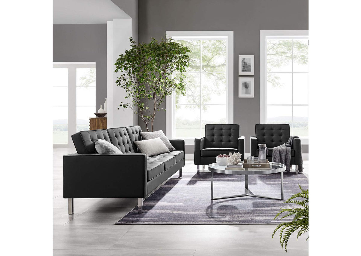 EEI-4105-SLV-BLK-SET Loft 3-Piece Tufted Vegan Leather Furniture Set By Modway