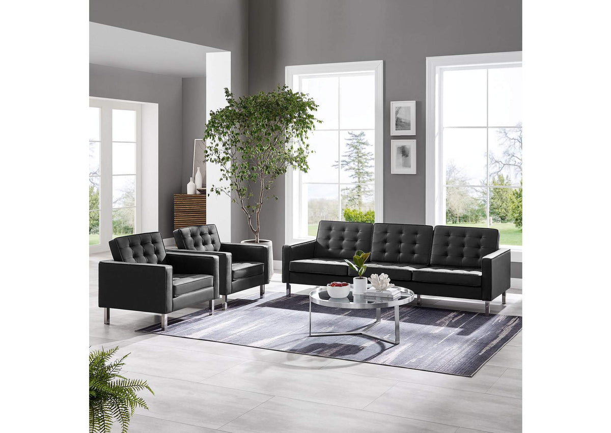 EEI-4105-SLV-BLK-SET Loft 3-Piece Tufted Vegan Leather Furniture Set By Modway