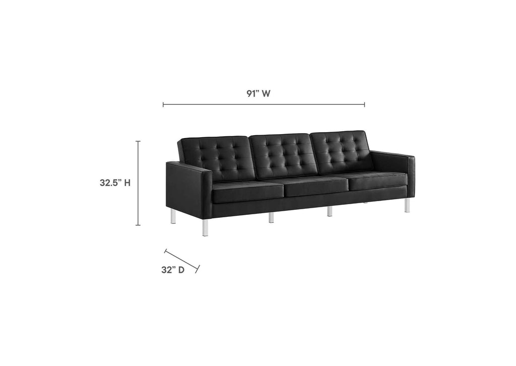 EEI-4105-SLV-BLK-SET Loft 3-Piece Tufted Vegan Leather Furniture Set By Modway