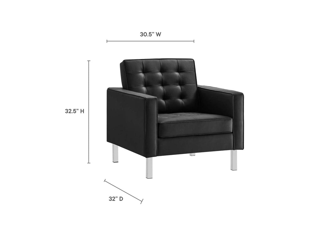 EEI-4105-SLV-BLK-SET Loft 3-Piece Tufted Vegan Leather Furniture Set By Modway
