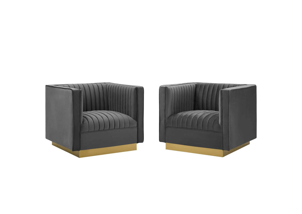 EEI-4145-GRY Sanguine Vertical Channel Tufted Upholstered Performance Velvet Armchair Set Of 2 By Modway