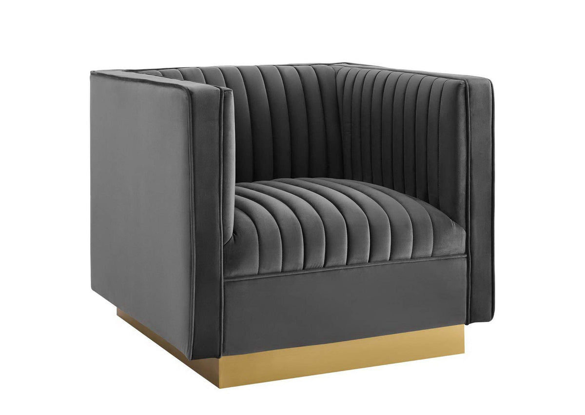 EEI-4145-GRY Sanguine Vertical Channel Tufted Upholstered Performance Velvet Armchair Set Of 2 By Modway