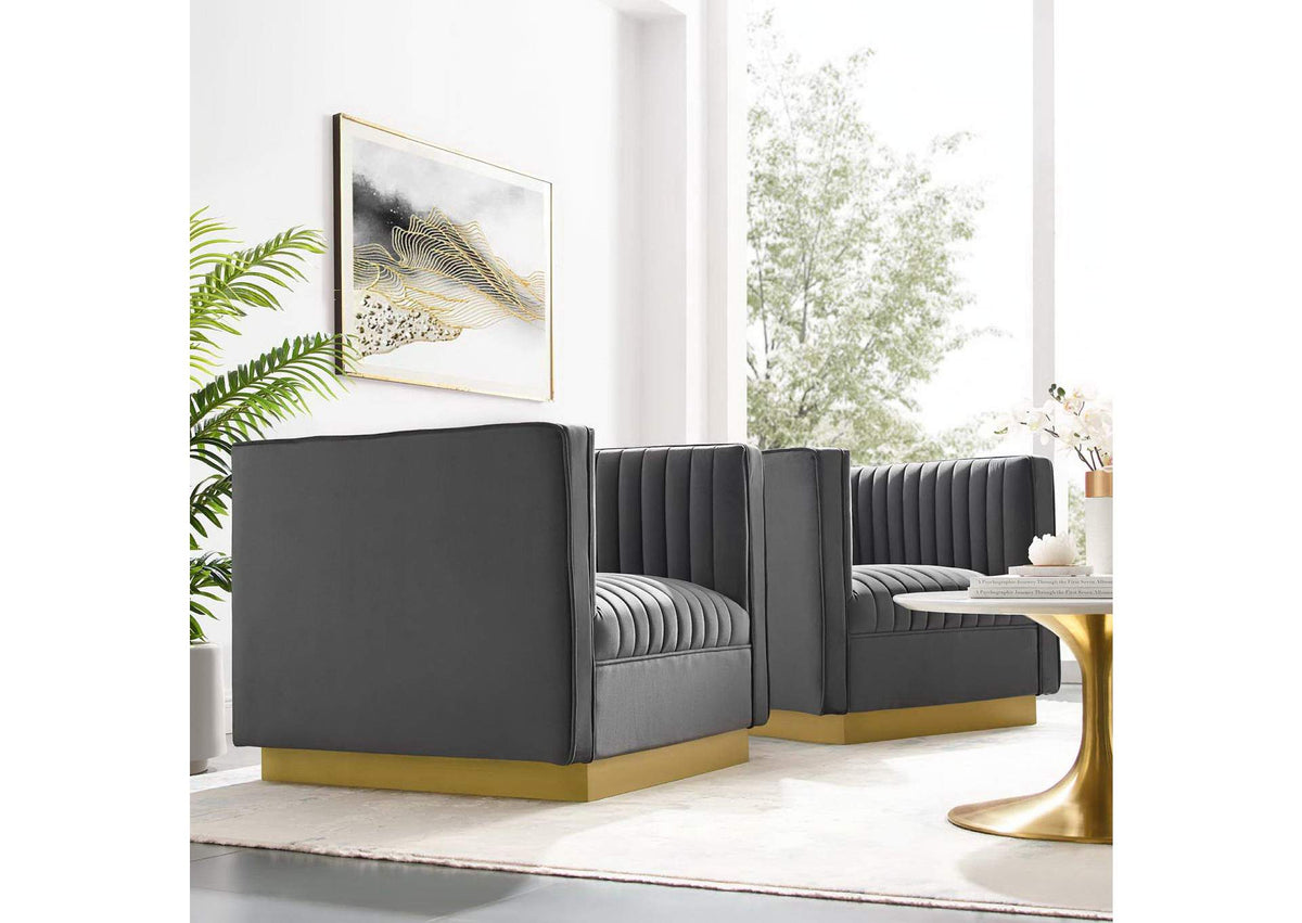 EEI-4145-GRY Sanguine Vertical Channel Tufted Upholstered Performance Velvet Armchair Set Of 2 By Modway