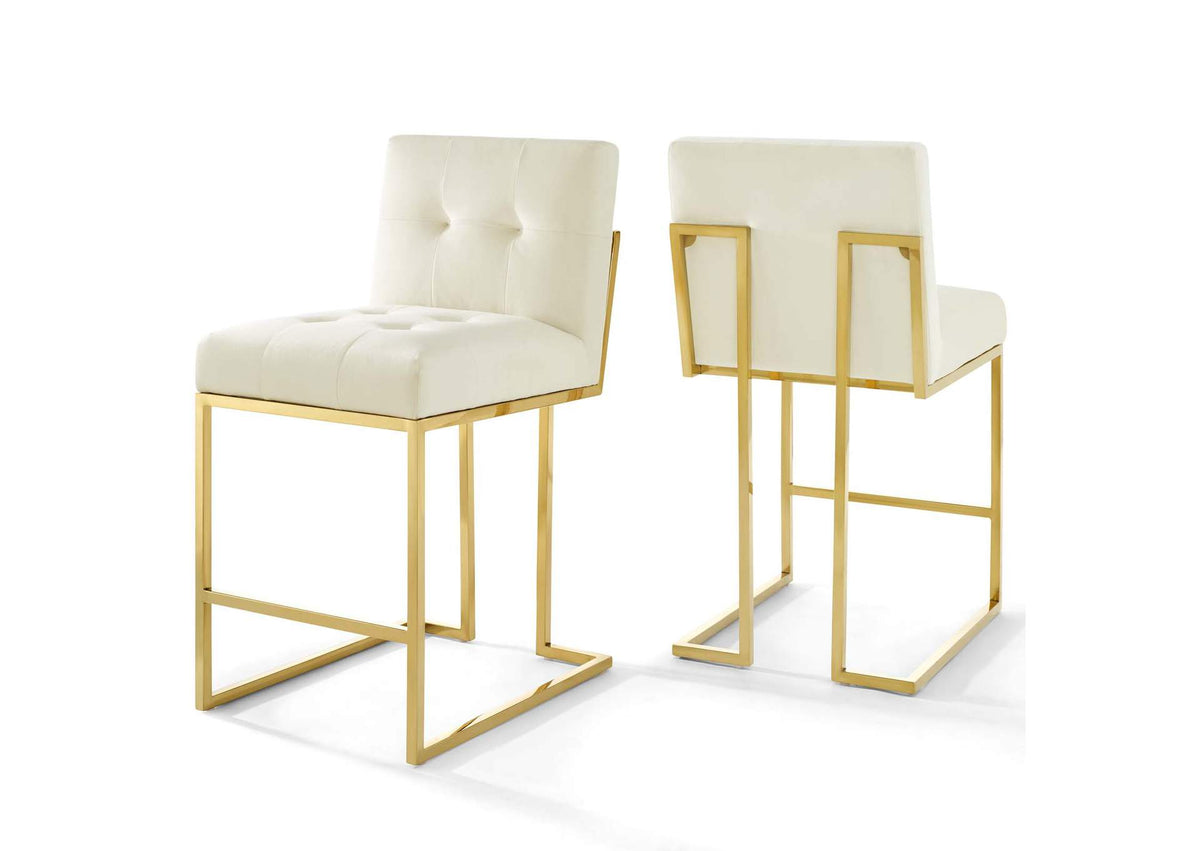 EEI-4155-GLD-IVO Privy Gold Stainless Steel Performance Velvet Counter Stool Set Of 2 By Modway