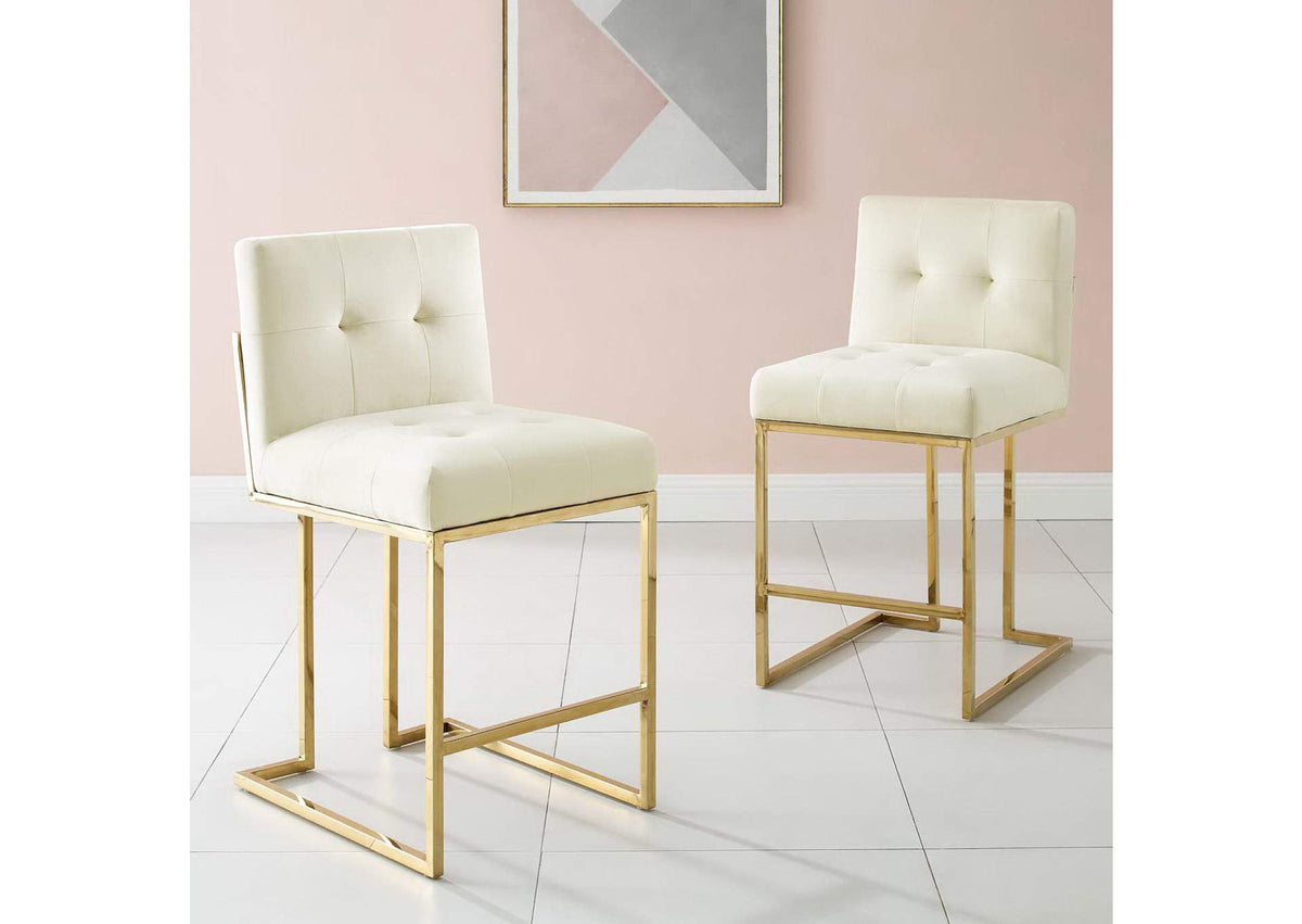 EEI-4155-GLD-IVO Privy Gold Stainless Steel Performance Velvet Counter Stool Set Of 2 By Modway