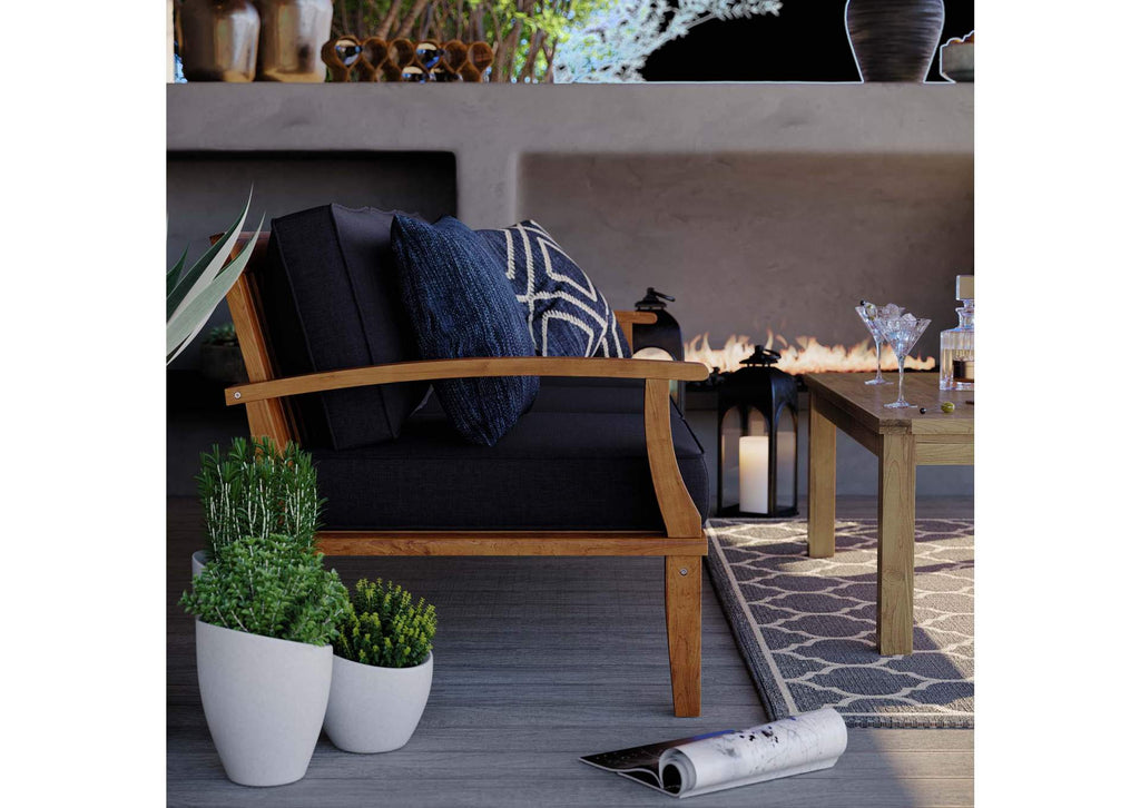 EEI-4176-NAT-NAV Marina Outdoor Patio Teak Sofa By Modway