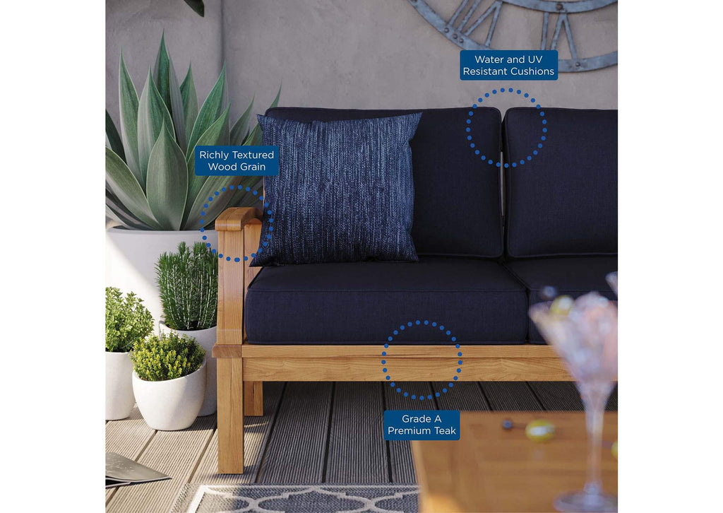 EEI-4176-NAT-NAV Marina Outdoor Patio Teak Sofa By Modway